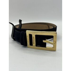 Escada Belt Size 38 Made In Italy Midnight Blue Suede Leather Gold Buckle